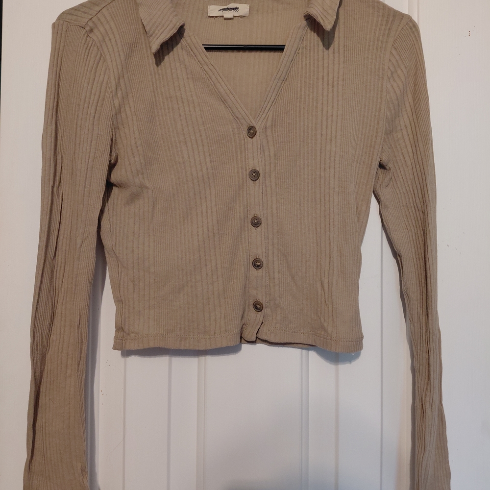 Madewell Beige Ribbed Button-Down Shirt